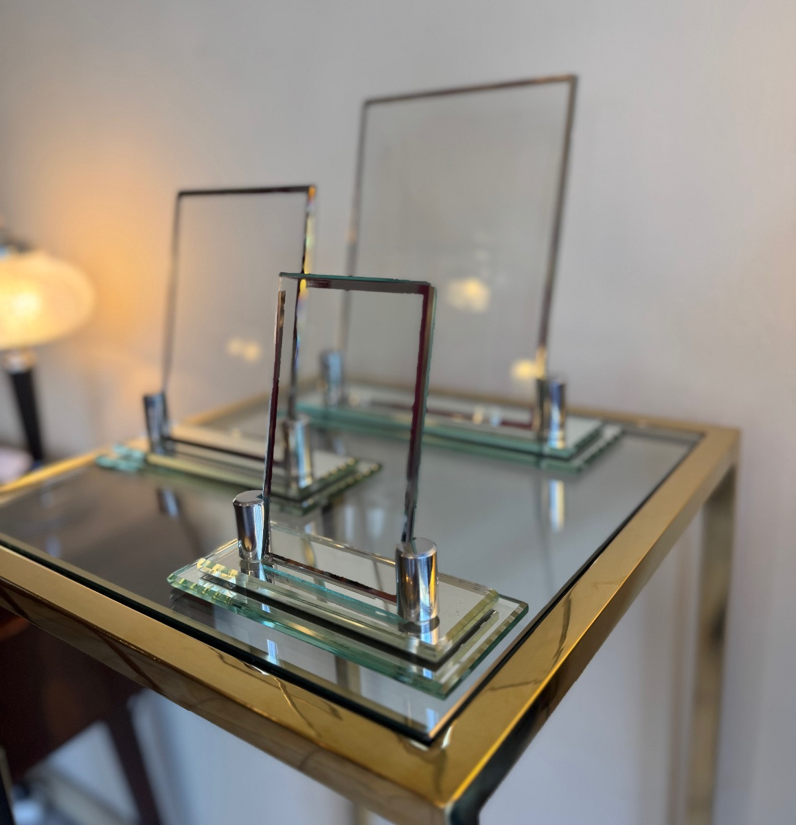 Important Set Of Three Art Deco Modernist Photo Holders Attributed To Jacques Adnet Art Deco 1930-photo-4