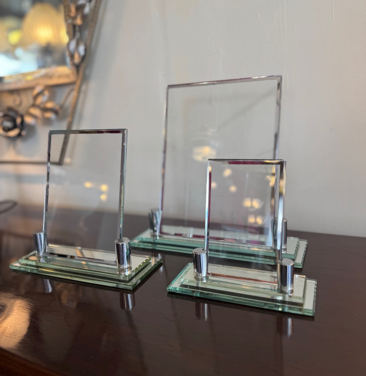 Important Set Of Three Art Deco Modernist Photo Holders Attributed To Jacques Adnet Art Deco 1930