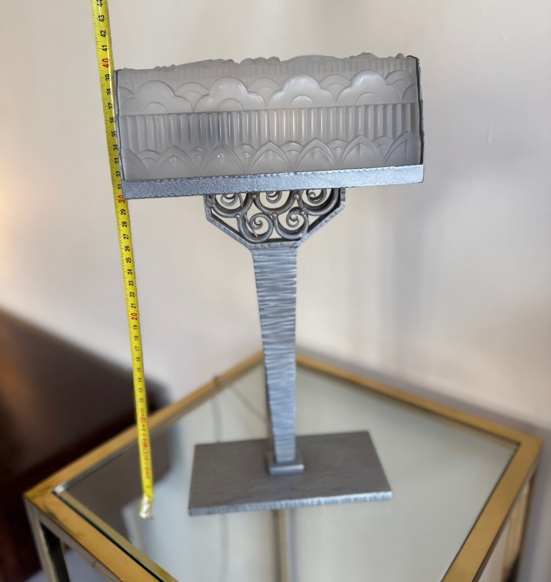 Importante Lampe de bureau Art Déco Val Saint Lambert / fer forgé patiné ( lampes art deco 1930-photo-8