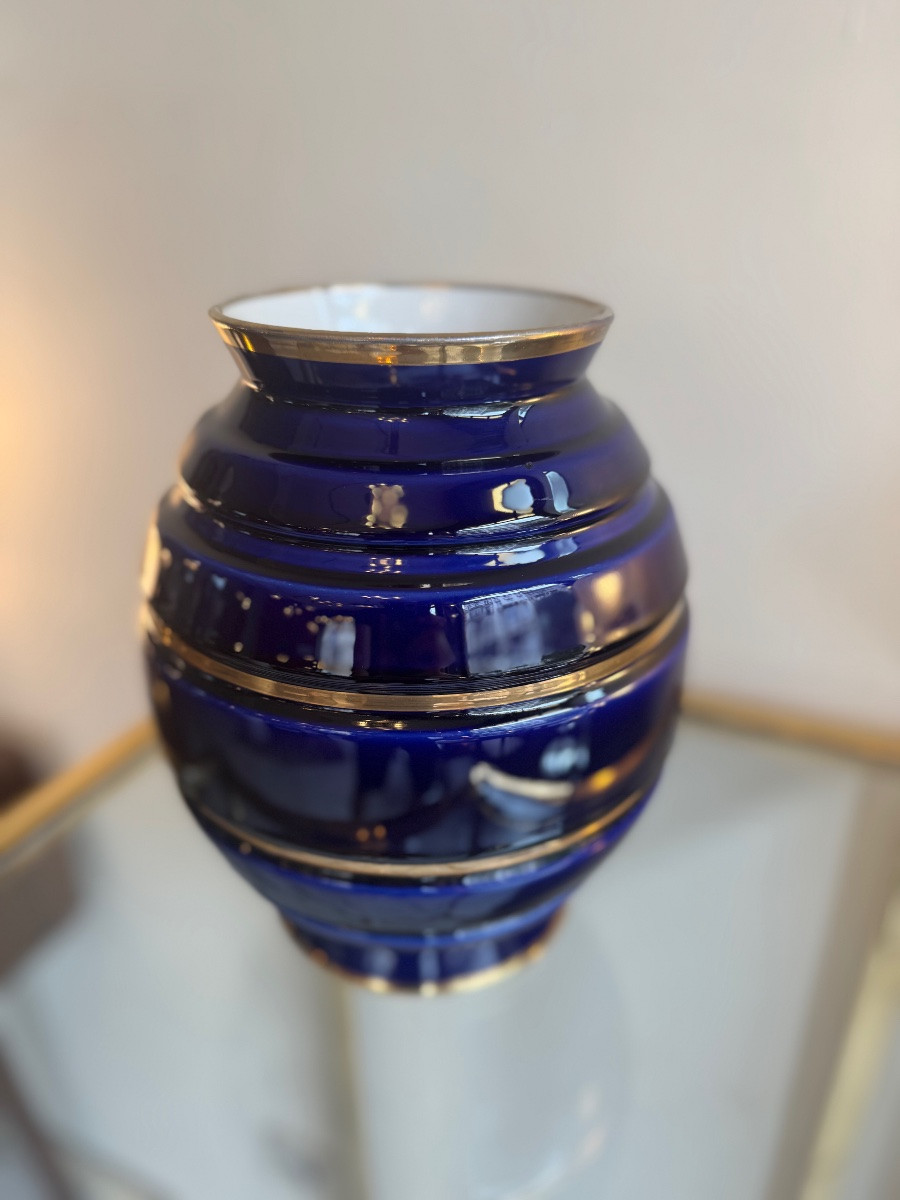 Art Deco Vase Maurice Pinon Tours Ceramics / Cobalt Blue And Gold (art Deco Vases 1930) -photo-2