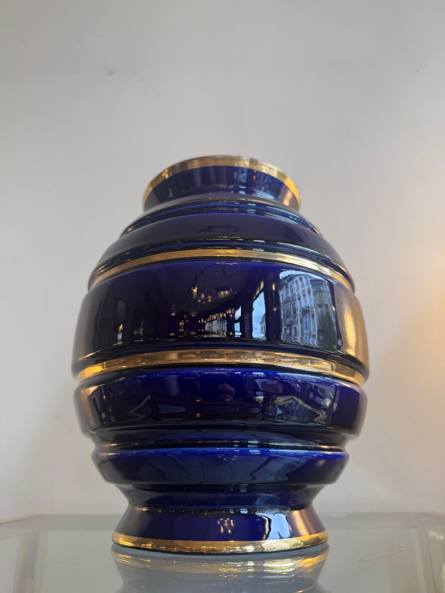 Art Deco Vase Maurice Pinon Tours Ceramics / Cobalt Blue And Gold (art Deco Vases 1930) -photo-4