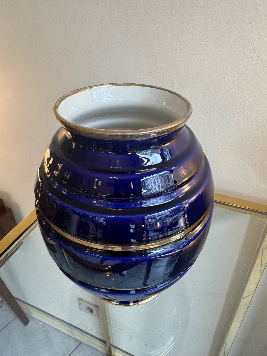 Art Deco Vase Maurice Pinon Tours Ceramics / Cobalt Blue And Gold (art Deco Vases 1930) -photo-1