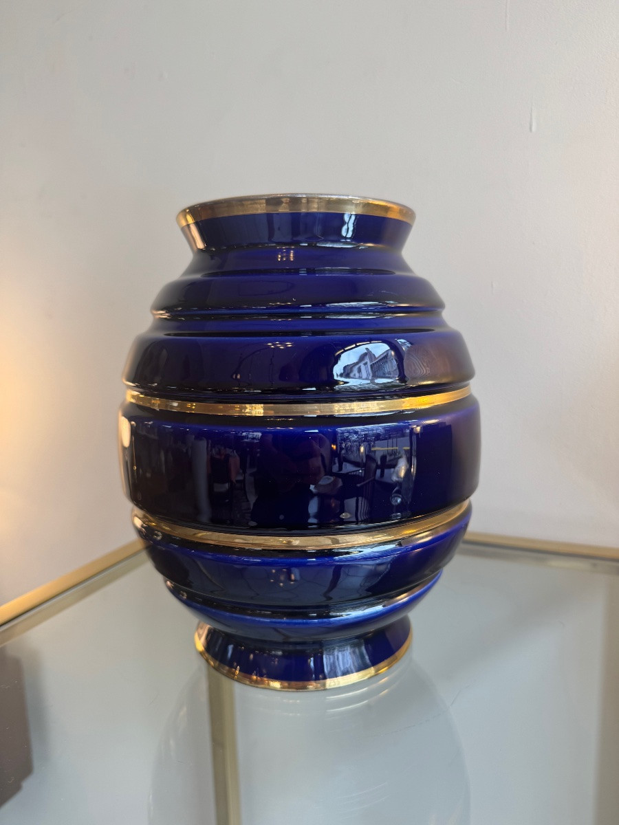 Art Deco Vase Maurice Pinon Tours Ceramics / Cobalt Blue And Gold (art Deco Vases 1930) -photo-5