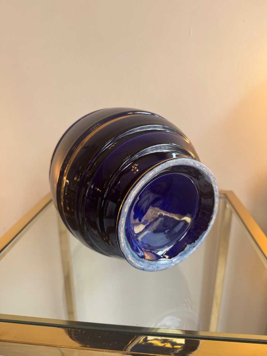 Art Deco Vase Maurice Pinon Tours Ceramics / Cobalt Blue And Gold (art Deco Vases 1930) -photo-6