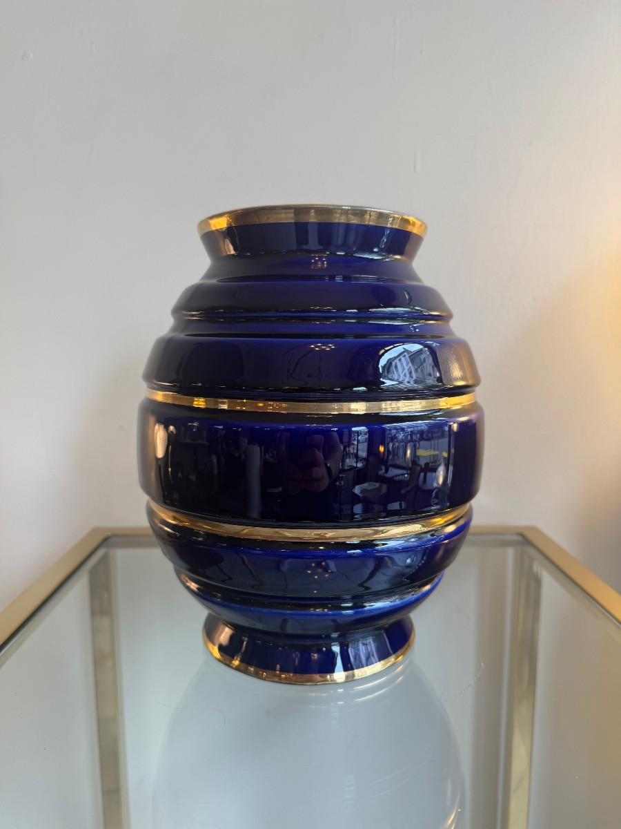 Art Deco Vase Maurice Pinon Tours Ceramics / Cobalt Blue And Gold (art Deco Vases 1930) -photo-7