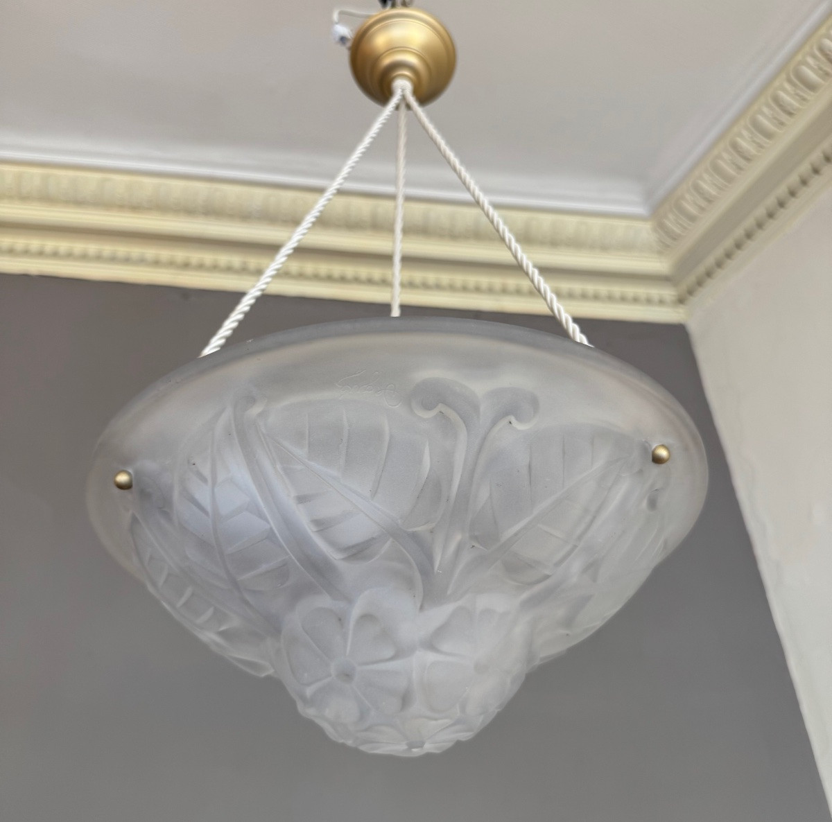 Art Deco Suspension / Ceiling Light With Cords Signed Degué (art Deco Chandeliers 1930) -photo-6