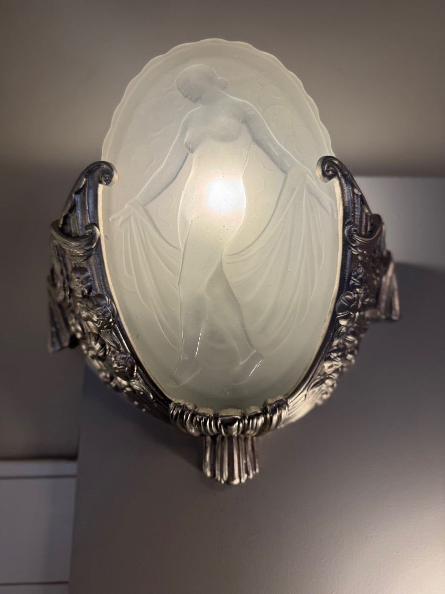 Important Pair Of Art Deco Wall Lights “les Danseuses” Signed Müller (art Deco Wall Light 1930)-photo-4