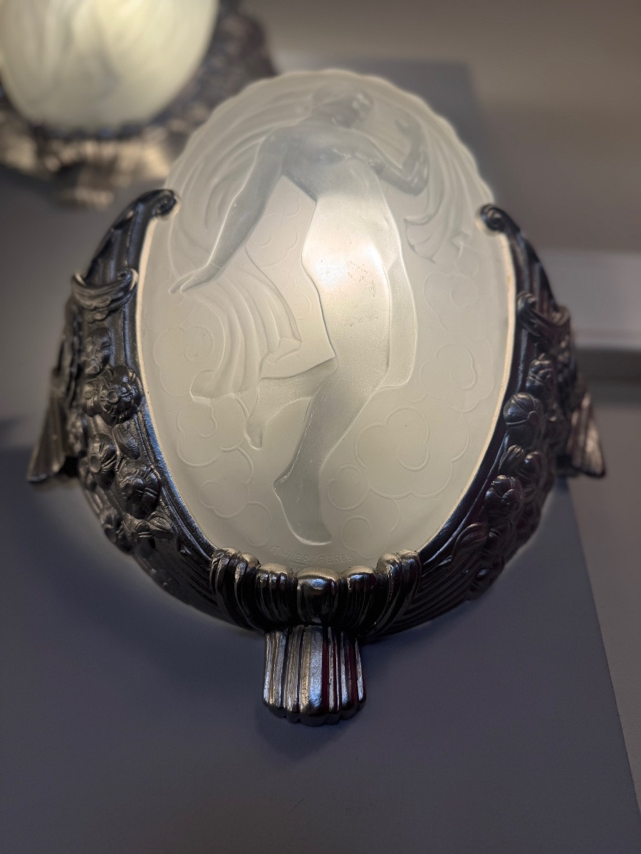 Important Pair Of Art Deco Wall Lights “les Danseuses” Signed Müller (art Deco Wall Light 1930)-photo-1