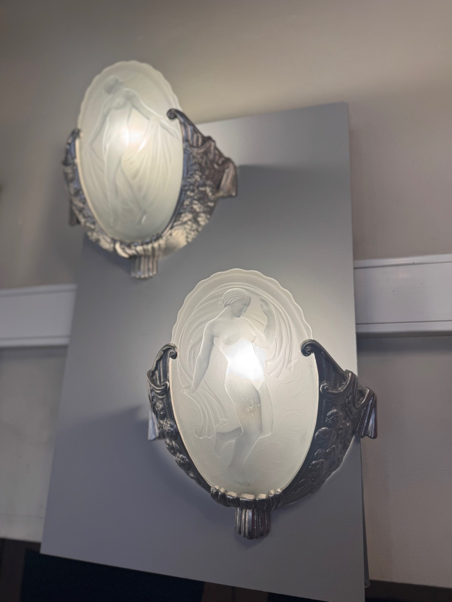 Important Pair Of Art Deco Wall Lights “les Danseuses” Signed Müller (art Deco Wall Light 1930)-photo-3