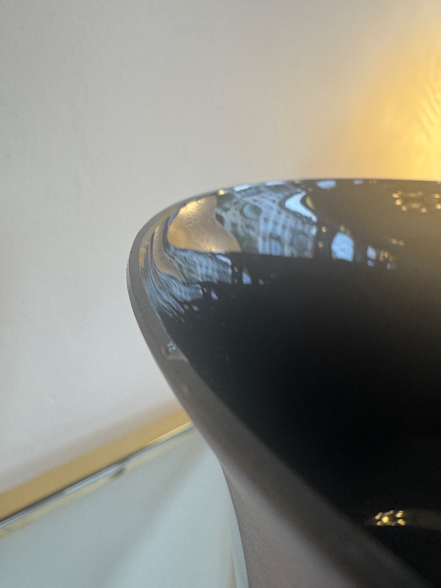 Vase Art Déco évasé  en verre hyalite noir  et décor sablé pourpre ( vase art deco 1930 ) tr fr-photo-6