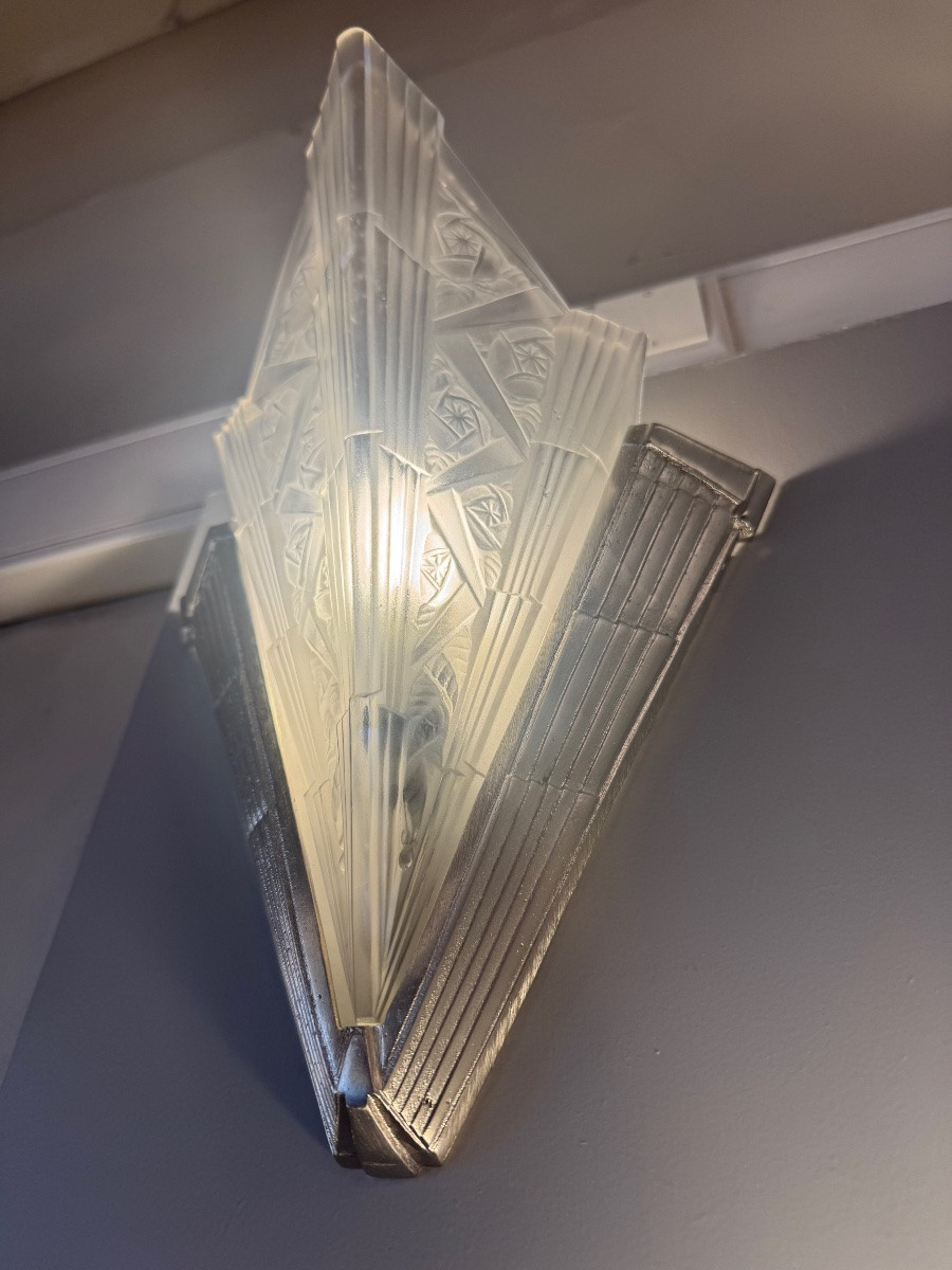 Paire d’appliques Art Déco  EJG (Établissements Jean Gauthier) / Bronze applique art deco 1930 -photo-4