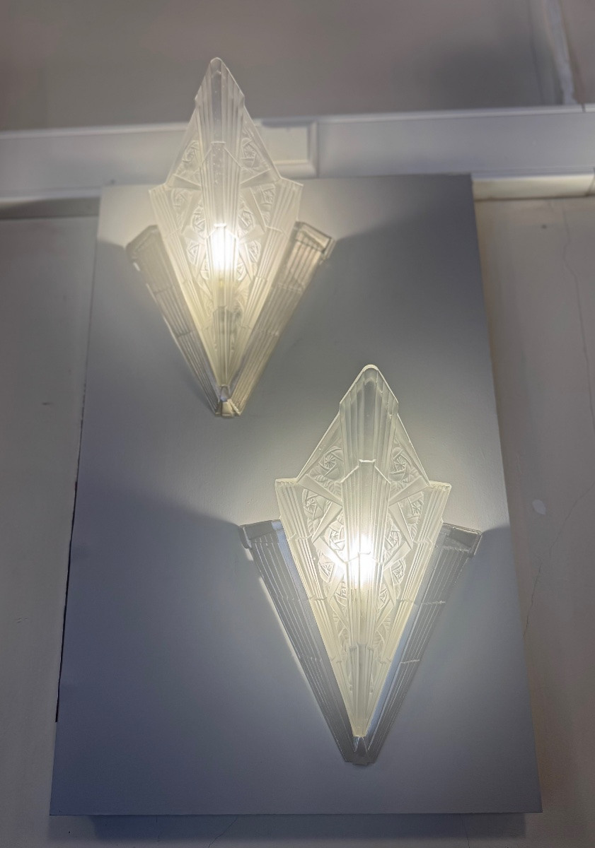 Paire d’appliques Art Déco  EJG (Établissements Jean Gauthier) / Bronze applique art deco 1930 -photo-1