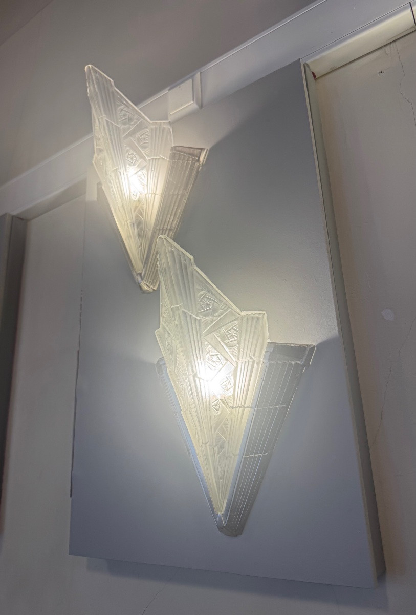 Paire d’appliques Art Déco  EJG (Établissements Jean Gauthier) / Bronze applique art deco 1930 -photo-3