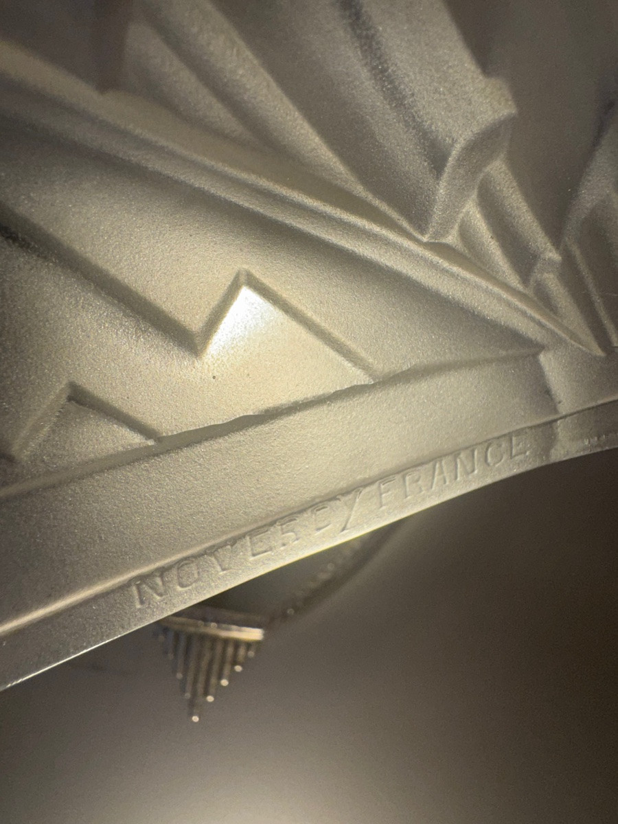 Pair Of Art Deco Wall Lights Signed Noverdy France / Pressed Glass And Bronze (art Deco 1930) -photo-7