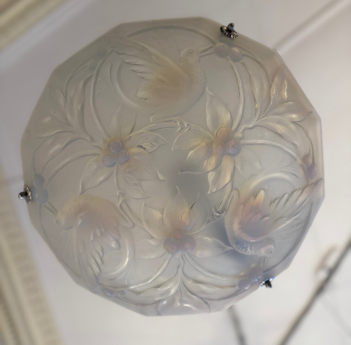 Suspension / Plafonnier Art Déco Verlys en Verre opalescent  ( lustre art deco 1930 ) -photo-5