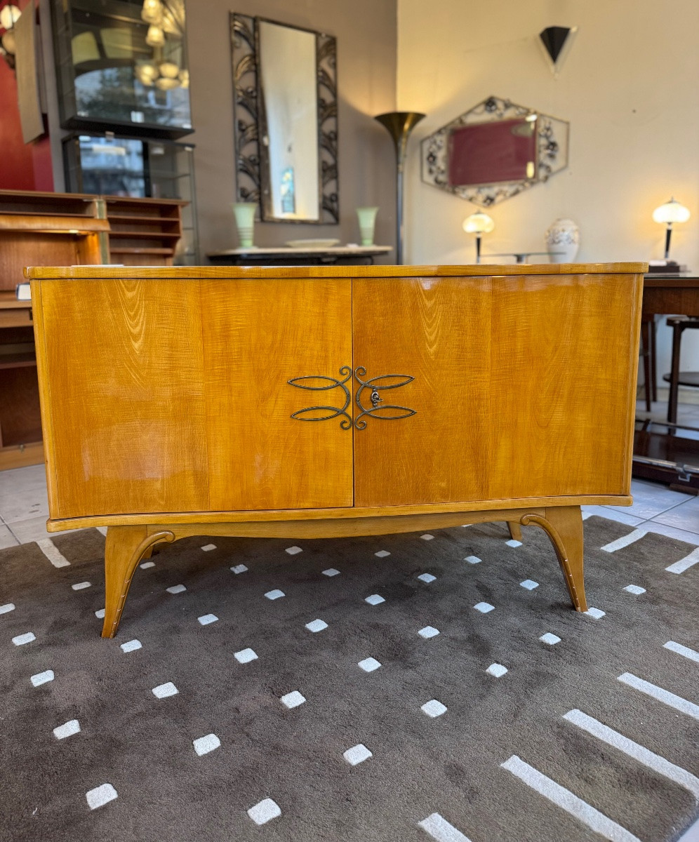 Buffet Art Déco Galbé « Arbalète » en érable sycomore / Vernis Tampon ( meuble art deco 1930 ) -photo-2