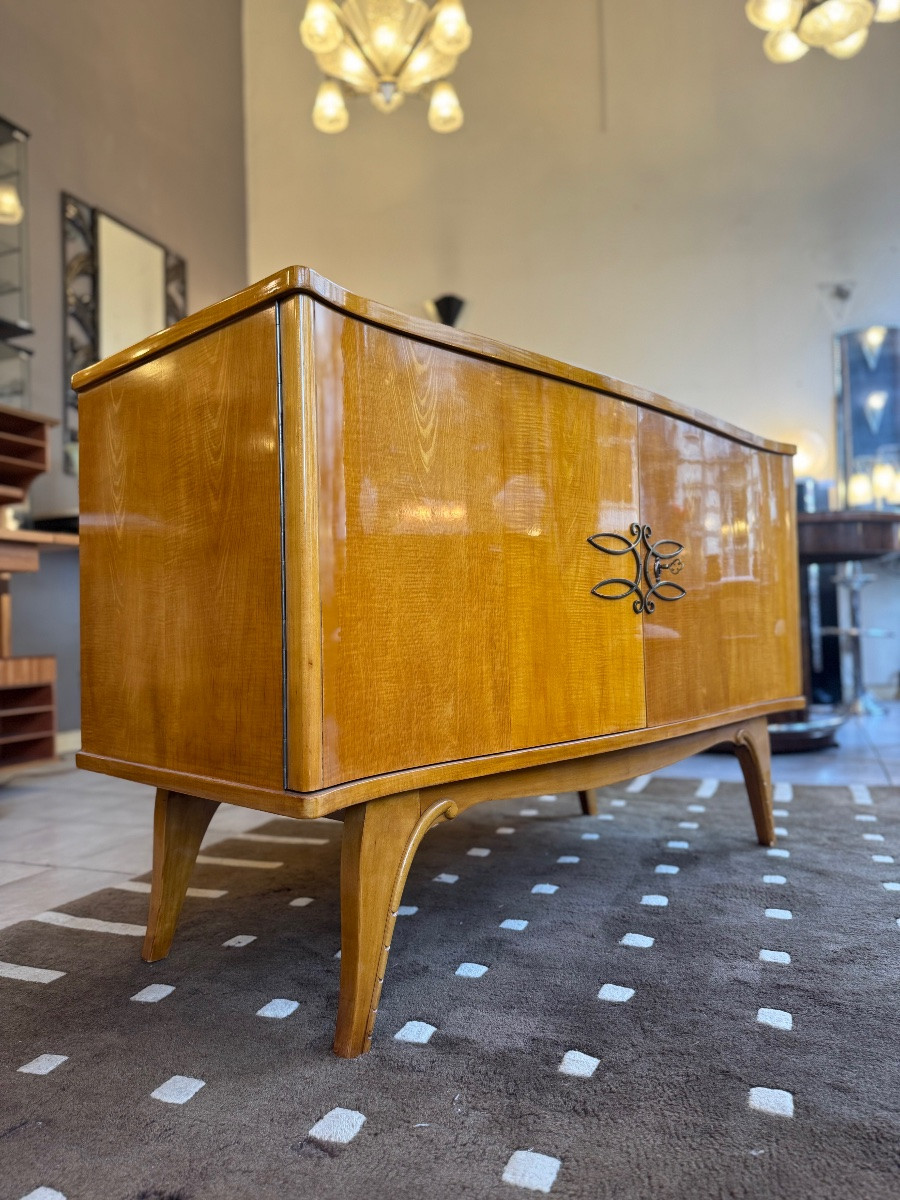 Buffet Art Déco Galbé « Arbalète » en érable sycomore / Vernis Tampon ( meuble art deco 1930 ) -photo-4