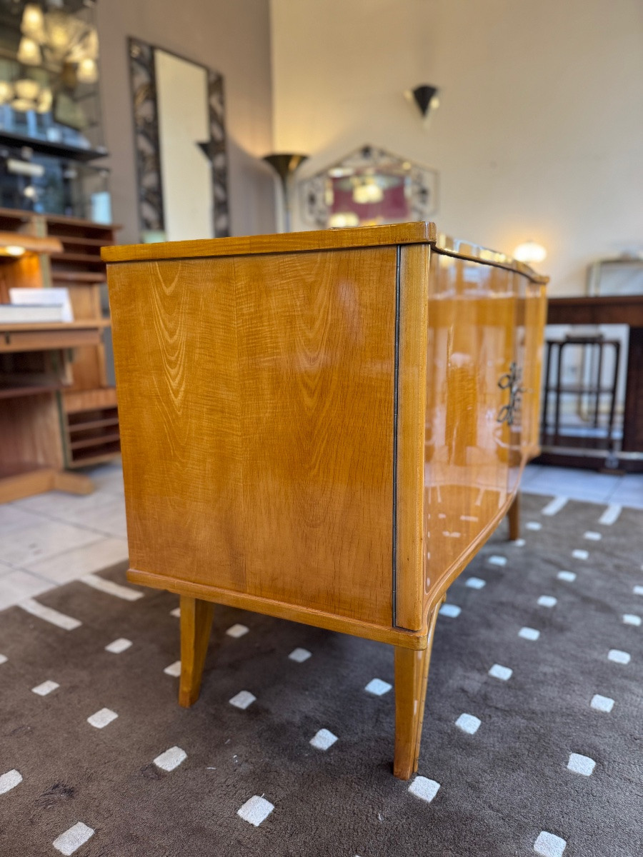 Buffet Art Déco Galbé « Arbalète » en érable sycomore / Vernis Tampon ( meuble art deco 1930 ) -photo-1