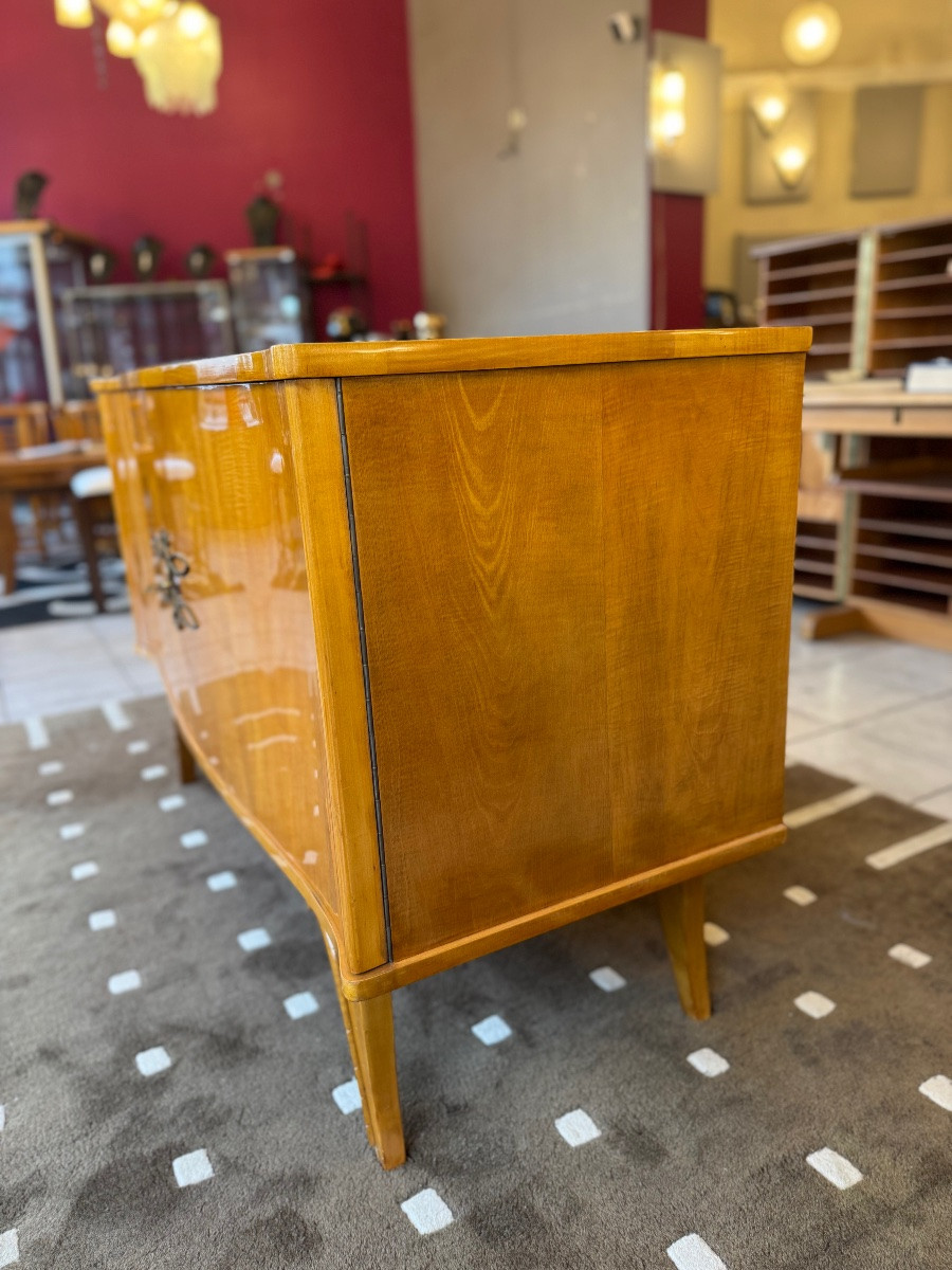 Buffet Art Déco Galbé « Arbalète » en érable sycomore / Vernis Tampon ( meuble art deco 1930 ) -photo-2
