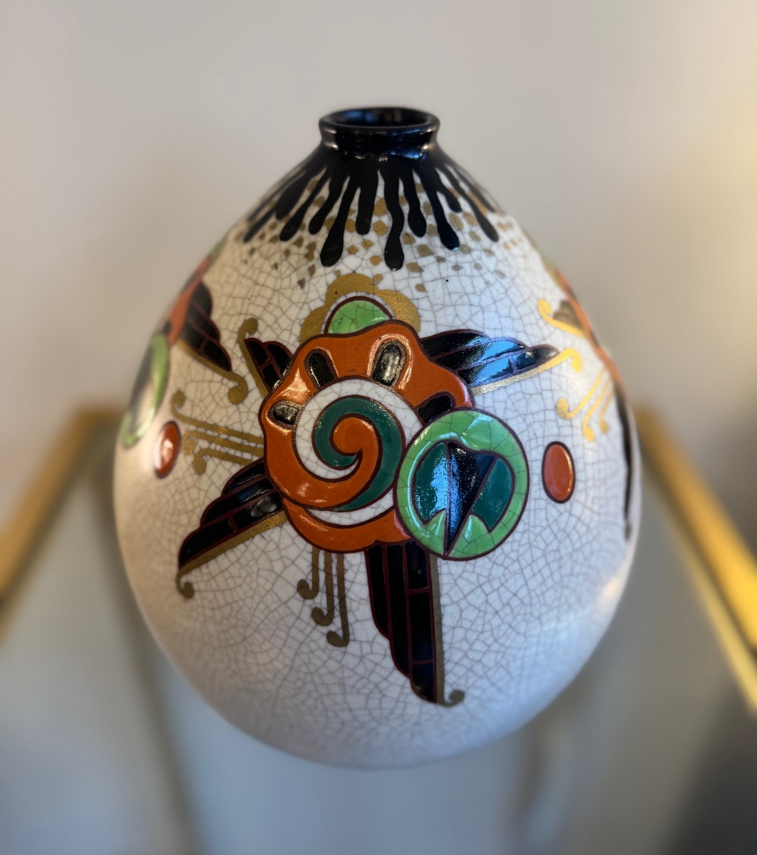 Vase Art Déco J.Martinache / Faïenceries d’Orchies / Céramique émaillée ( vases art deco 1930 )-photo-1