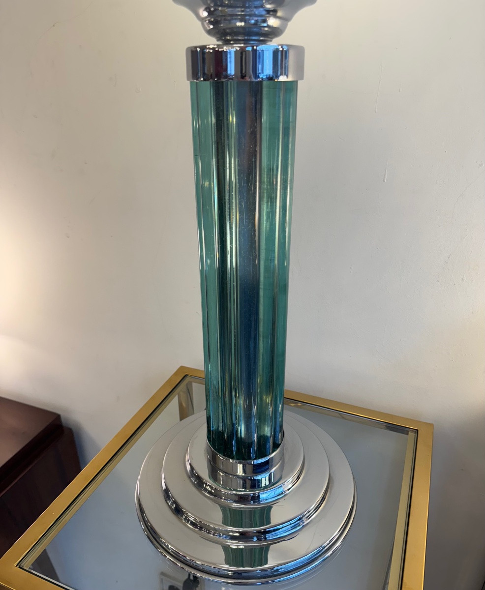 Large Modernist Art Deco Style Lamp (1980 Production) With Tulip Opaline (art Deco 1930 -photo-1