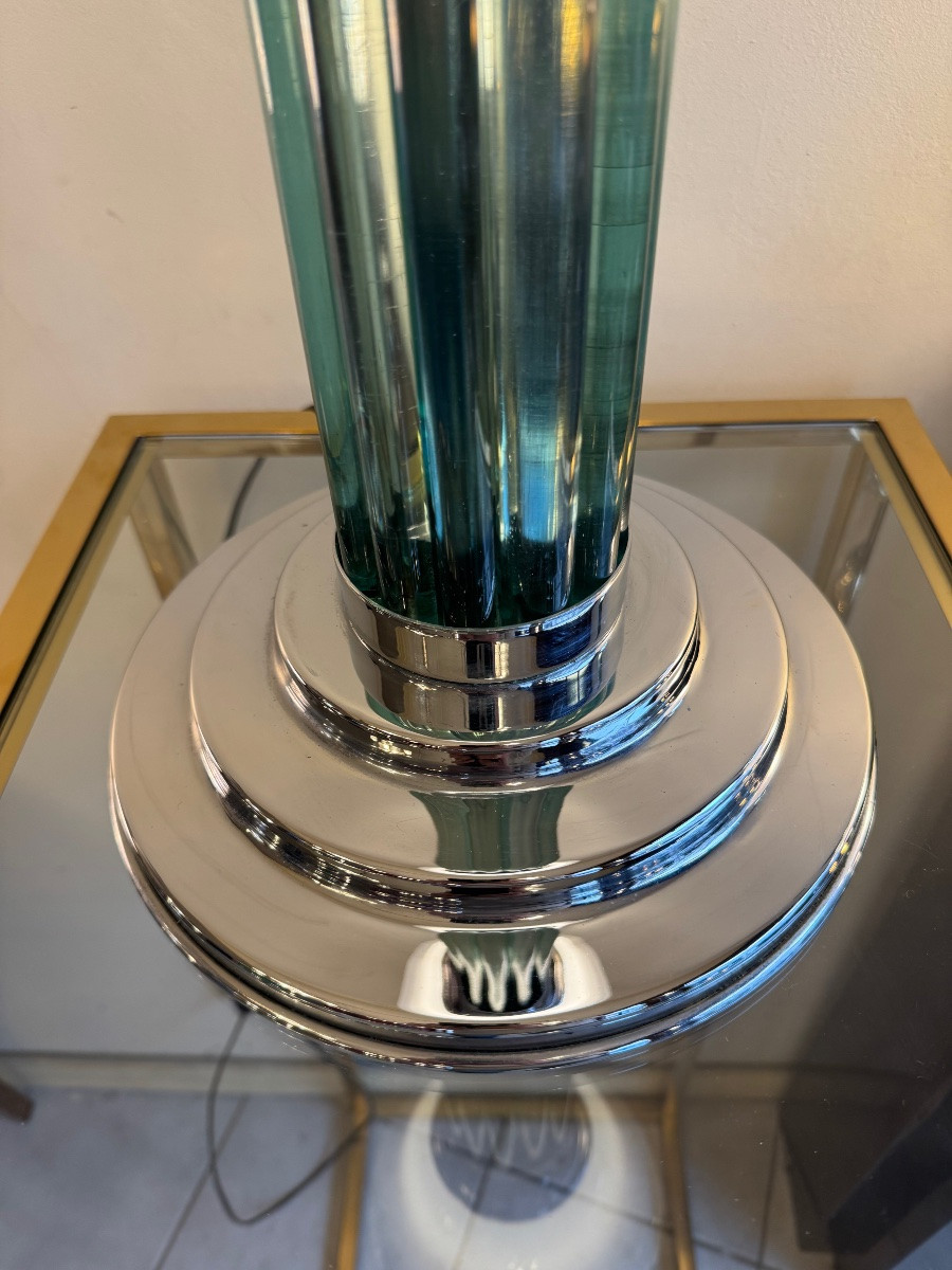 Large Modernist Art Deco Style Lamp (1980 Production) With Tulip Opaline (art Deco 1930 -photo-2