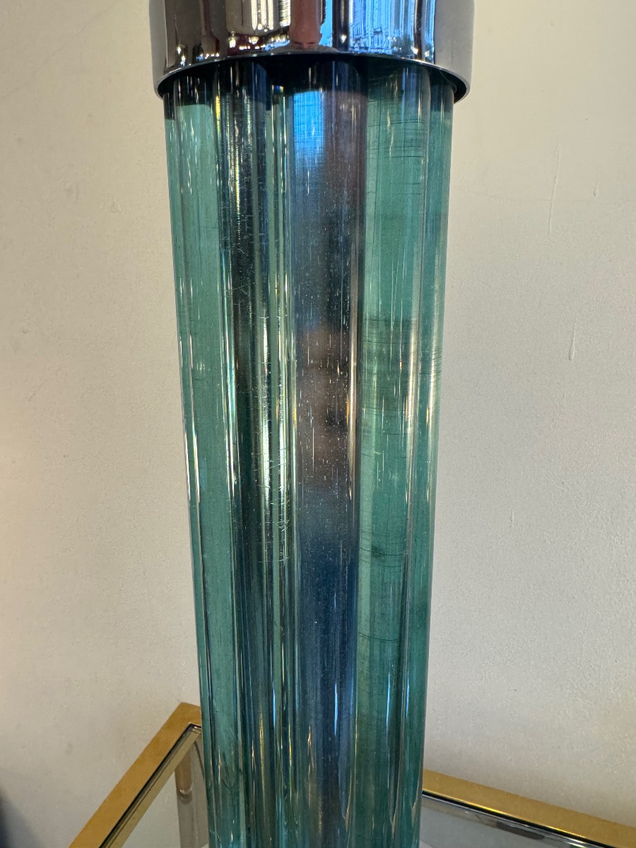 Large Modernist Art Deco Style Lamp (1980 Production) With Tulip Opaline (art Deco 1930 -photo-3