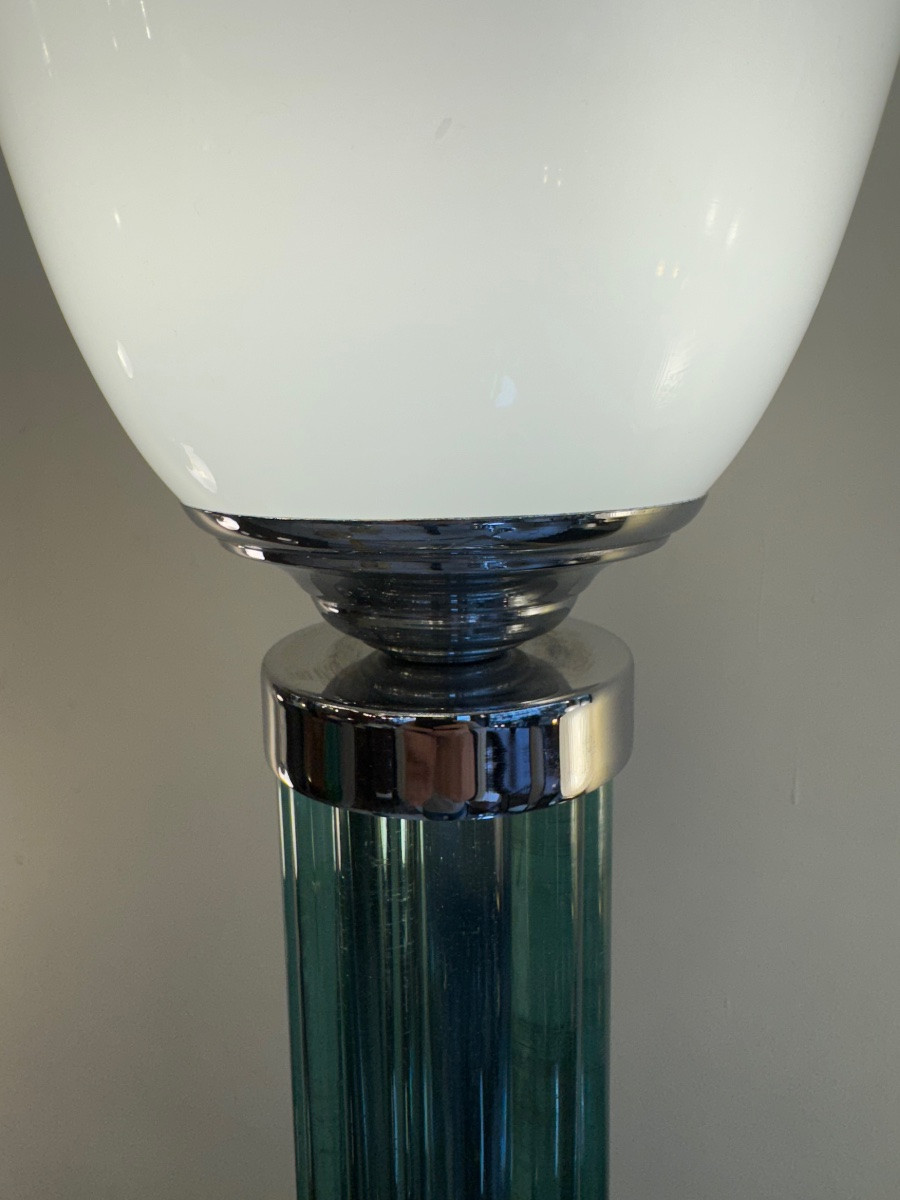 Large Modernist Art Deco Style Lamp (1980 Production) With Tulip Opaline (art Deco 1930 -photo-4