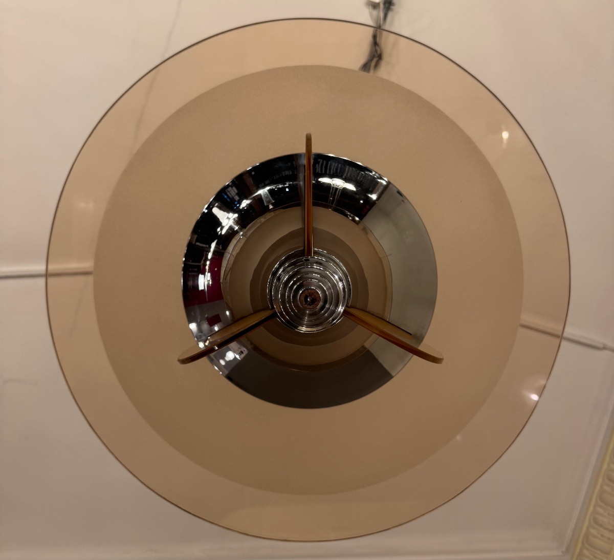 Lustre / Plafonnier Art Déco H. Petitot France  - Verre sablé et métal chromé ( art deco 1930 )-photo-3