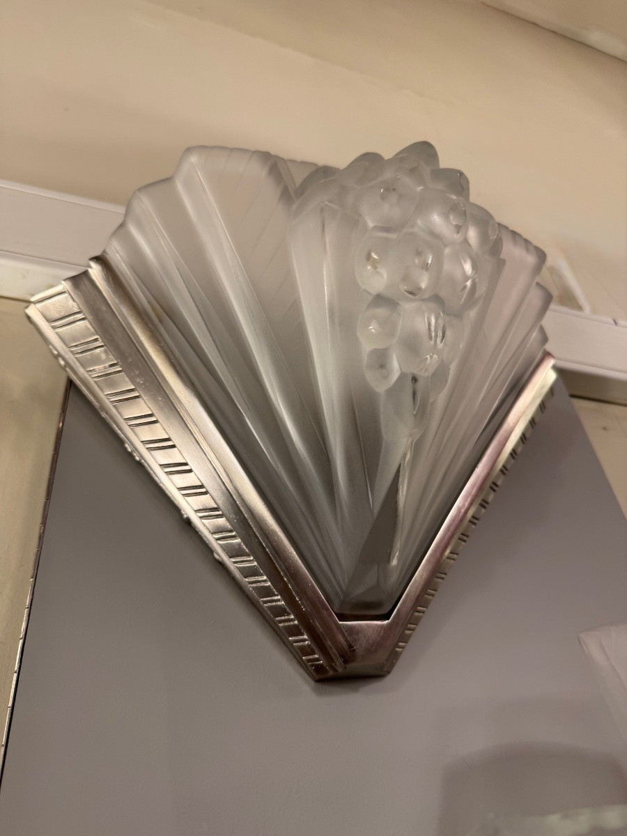  Pair Of Art Deco Wall Sconces Signed Petitot France / Nickel-plated Bronze (art Deco Sconces, 1930)  -photo-5