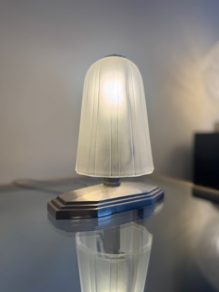 Rare Art Deco Lamp / Night Light Signed Hettier & Vincent France (art Deco Lamps 1930) -photo-4