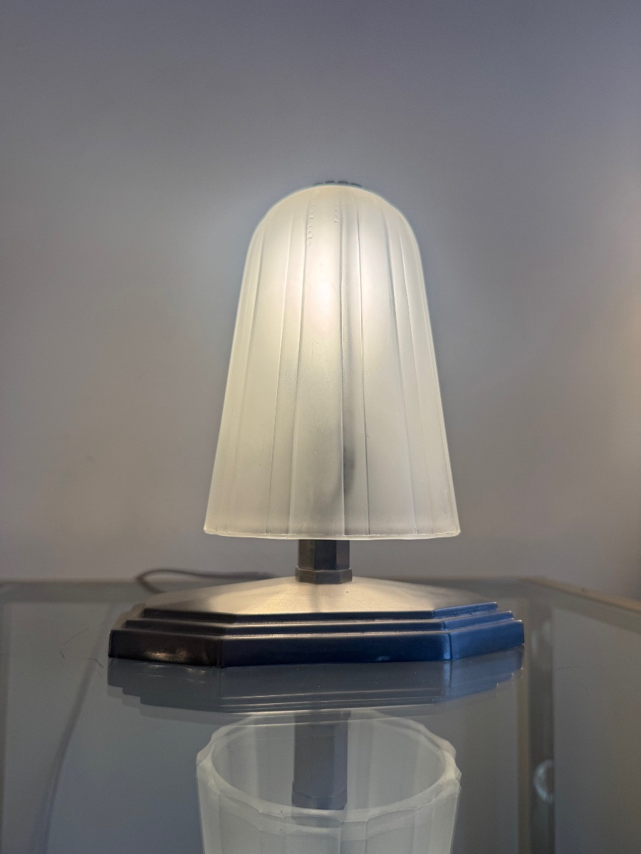 Rare Art Deco Lamp / Night Light Signed Hettier & Vincent France (art Deco Lamps 1930) -photo-2