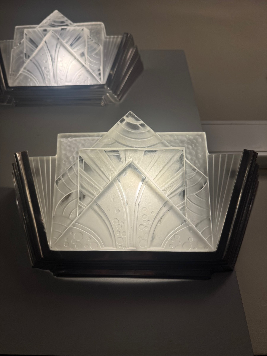 Paire d’appliques ( ensemble de trois dispo ) Art Déco Müller Frères Signées ( applique 1930 ) -photo-5