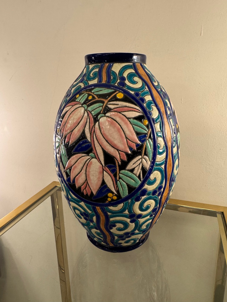 Vase Art Déco Boch Kéramis / R. Chevalier  D.2908 et F.899 ( vases art deco 1930 ) Faïence -photo-2