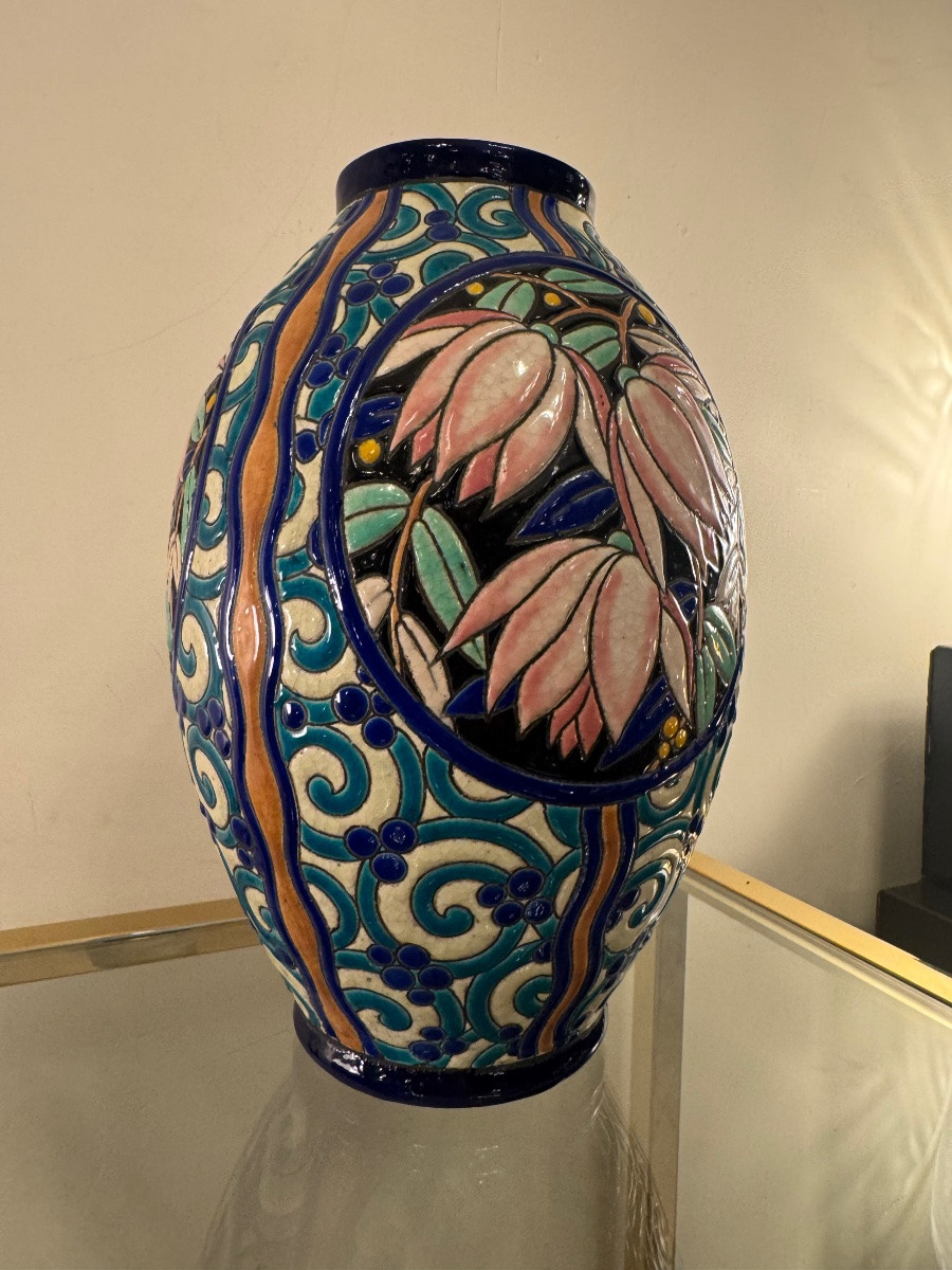 Vase Art Déco Boch Kéramis / R. Chevalier  D.2908 et F.899 ( vases art deco 1930 ) Faïence -photo-3
