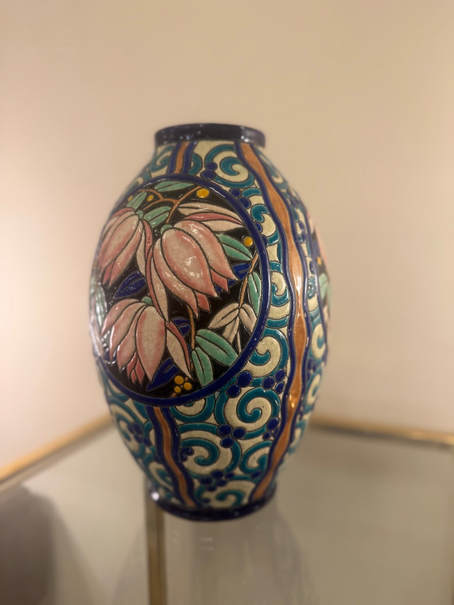 Vase Art Déco Boch Kéramis / R. Chevalier  D.2908 et F.899 ( vases art deco 1930 ) Faïence -photo-1
