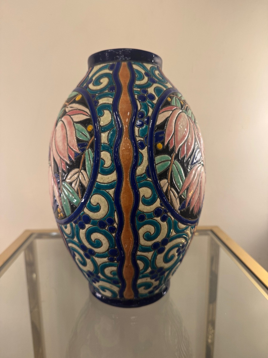 Vase Art Déco Boch Kéramis / R. Chevalier  D.2908 et F.899 ( vases art deco 1930 ) Faïence -photo-3