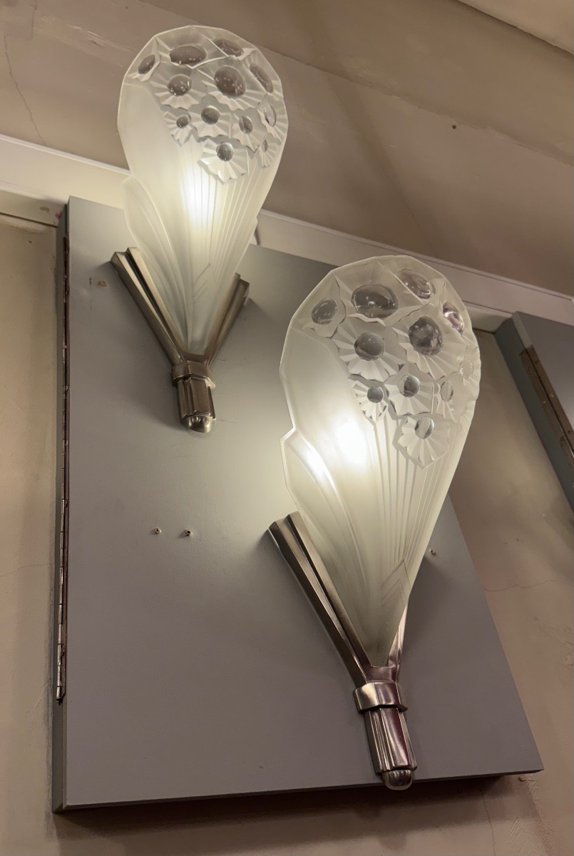 Importante Paire d’appliques Art Déco Signées Müller Frères / bronze ( applique art deco 1930 )-photo-3