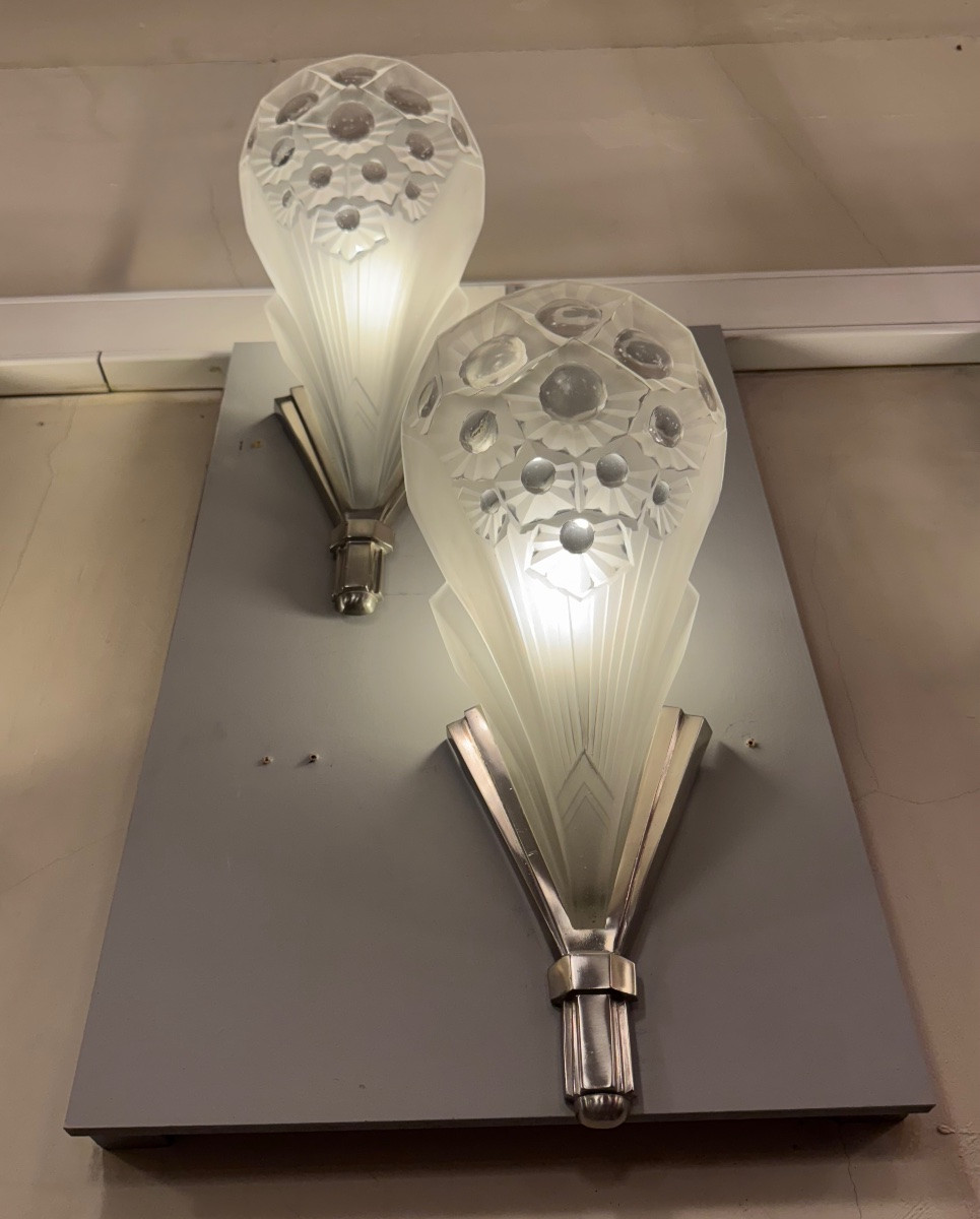 Importante Paire d’appliques Art Déco Signées Müller Frères / bronze ( applique art deco 1930 )-photo-4