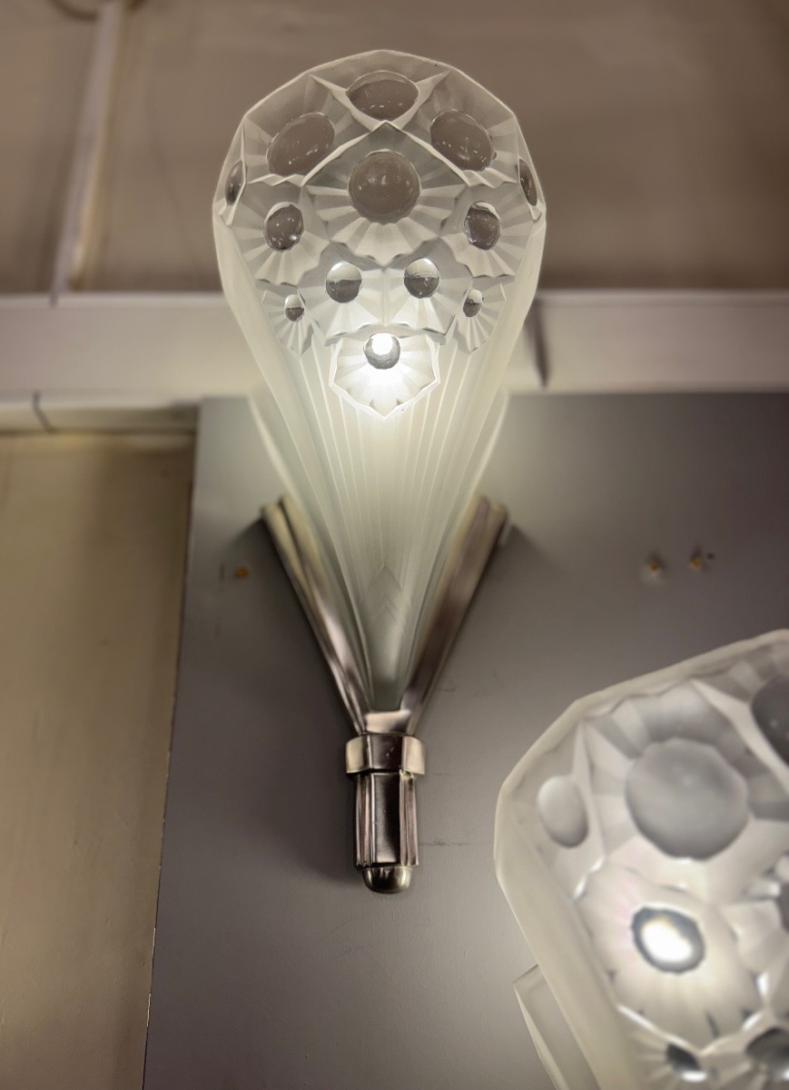 Importante Paire d’appliques Art Déco Signées Müller Frères / bronze ( applique art deco 1930 )-photo-2