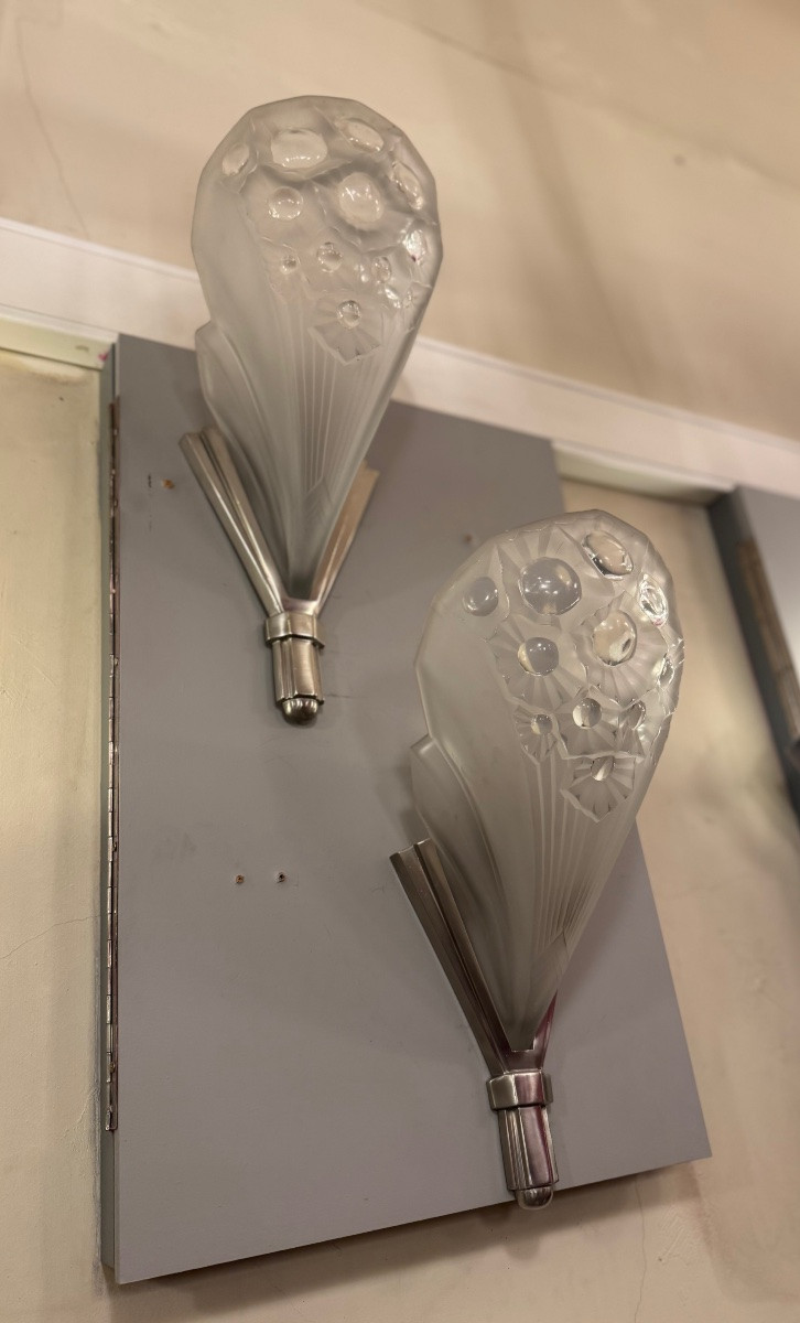 Importante Paire d’appliques Art Déco Signées Müller Frères / bronze ( applique art deco 1930 )-photo-5