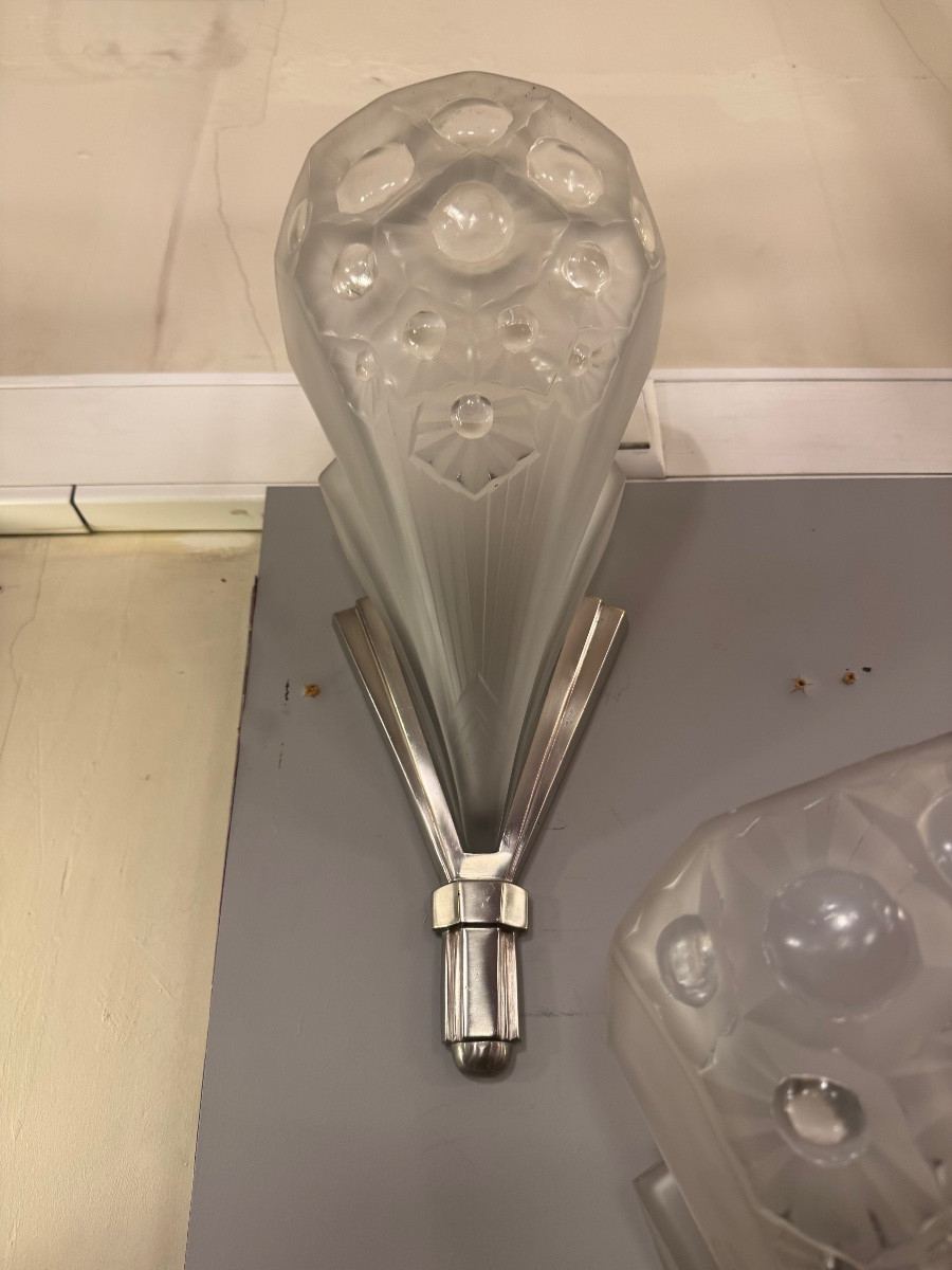 Importante Paire d’appliques Art Déco Signées Müller Frères / bronze ( applique art deco 1930 )-photo-7