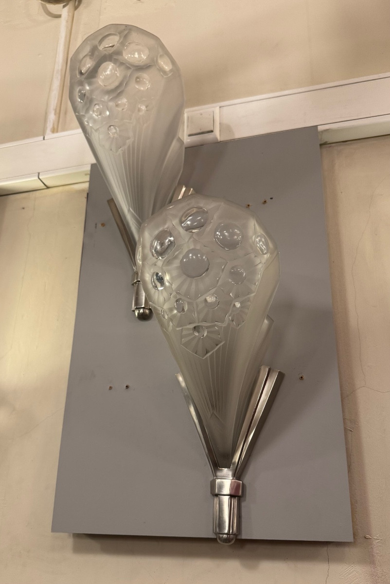 Importante Paire d’appliques Art Déco Signées Müller Frères / bronze ( applique art deco 1930 )-photo-4