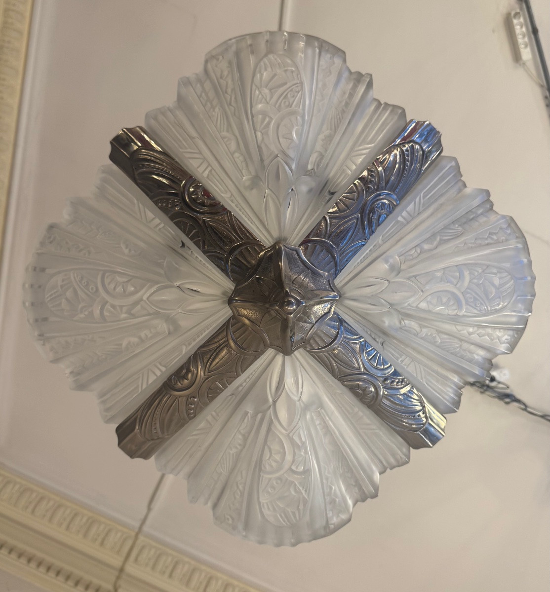 Rare Lustre Art Déco à quatre grandes plaques Signé Jamain & Frontisi ( lustre art deco 1930 -photo-2