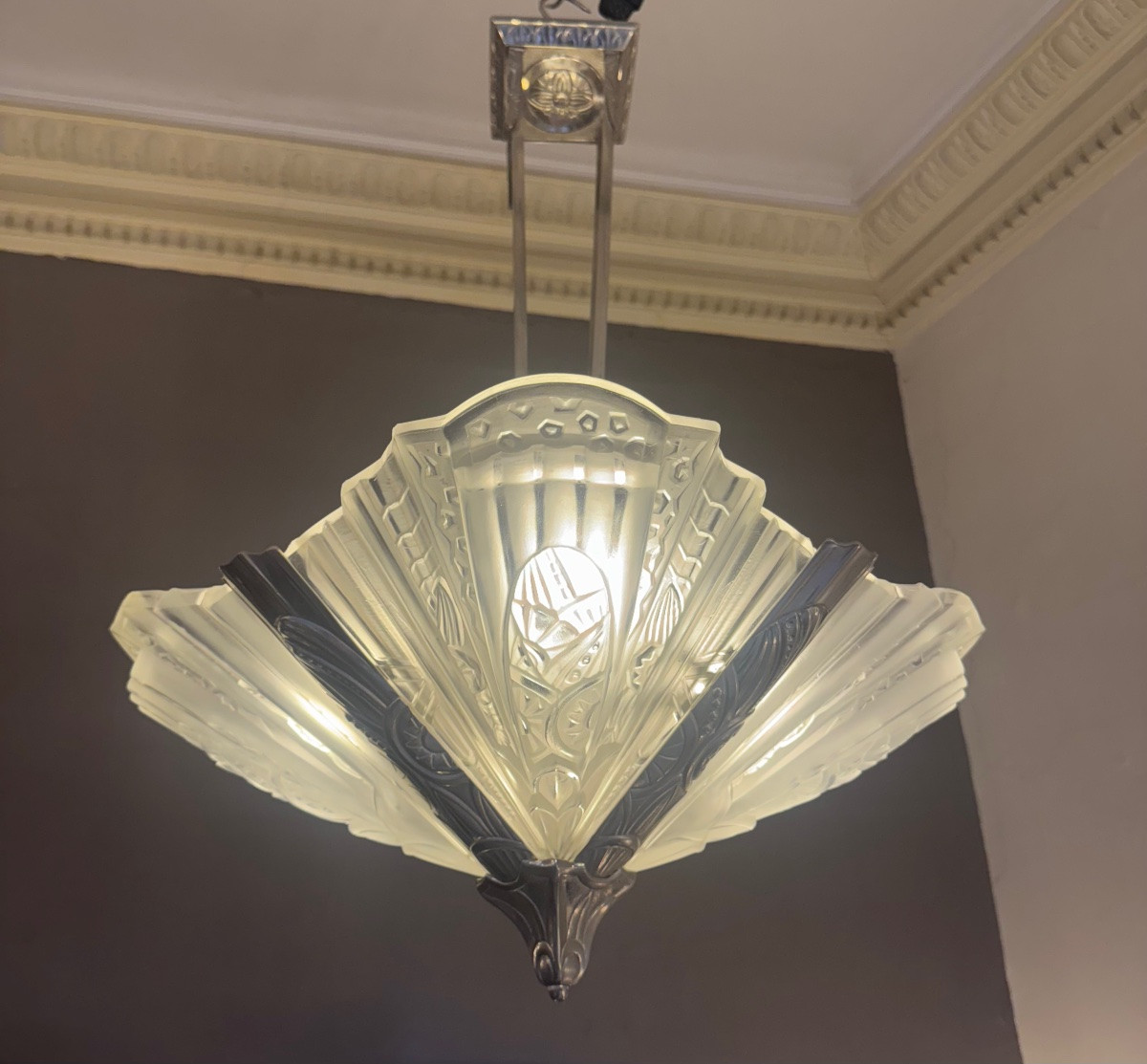 Rare Lustre Art Déco à quatre grandes plaques Signé Jamain & Frontisi ( lustre art deco 1930 -photo-3