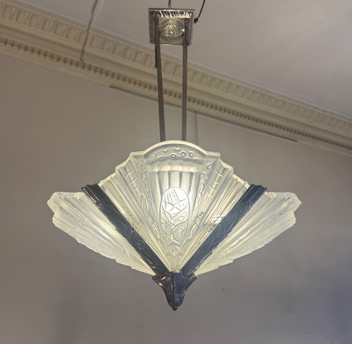 Rare Lustre Art Déco à quatre grandes plaques Signé Jamain & Frontisi ( lustre art deco 1930 -photo-4