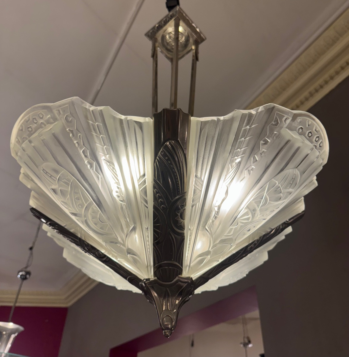 Rare Lustre Art Déco à quatre grandes plaques Signé Jamain & Frontisi ( lustre art deco 1930 -photo-1