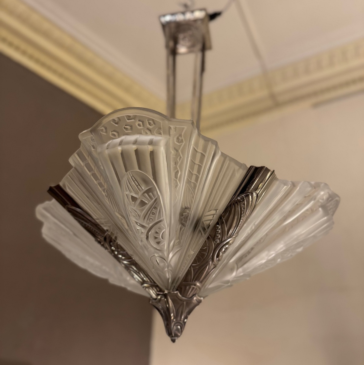 Rare Lustre Art Déco à quatre grandes plaques Signé Jamain & Frontisi ( lustre art deco 1930 -photo-5