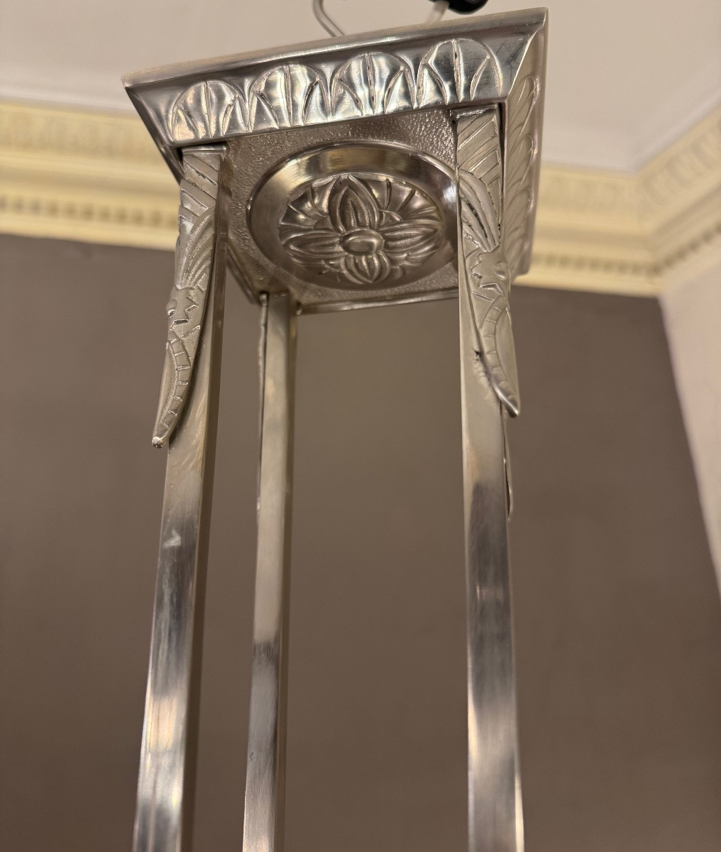 Rare Lustre Art Déco à quatre grandes plaques Signé Jamain & Frontisi ( lustre art deco 1930 -photo-8