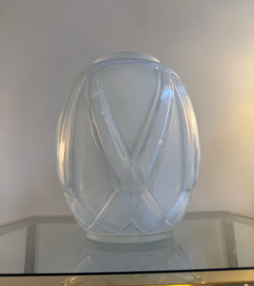 Vase Art Déco Opalescent Modèle « Etrusque » Signé André Hunebelle ( vases art deco 1930 ) -photo-3
